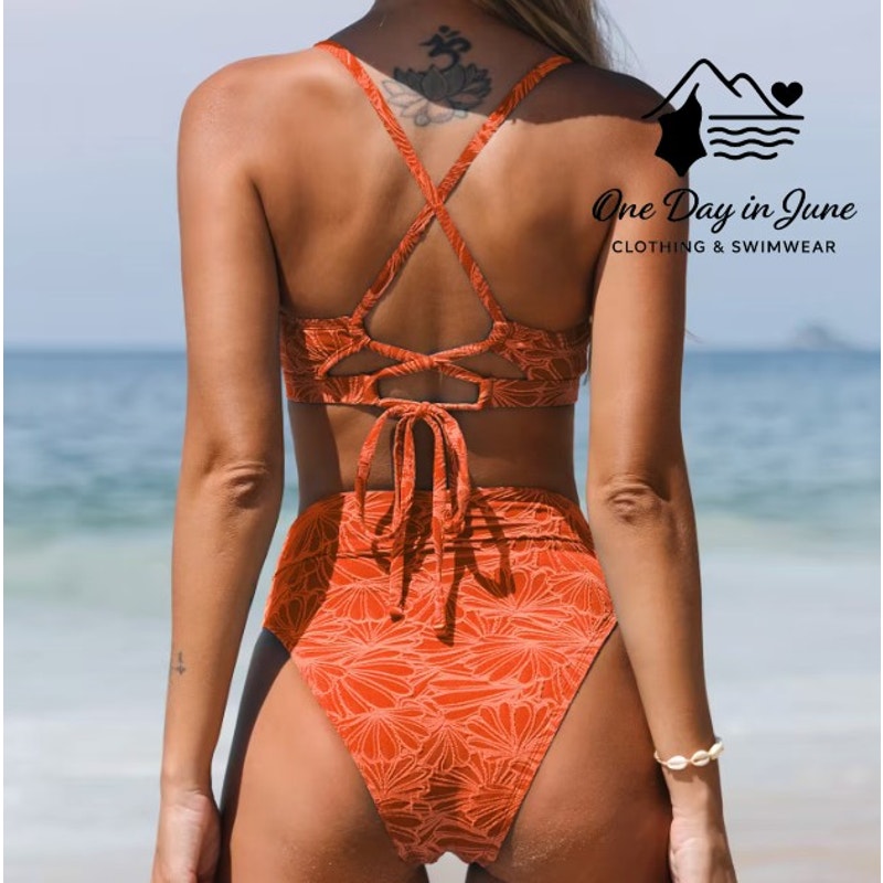 Cupshe Scallop Edge Strappy Back Bikini Swimsuit Size XL