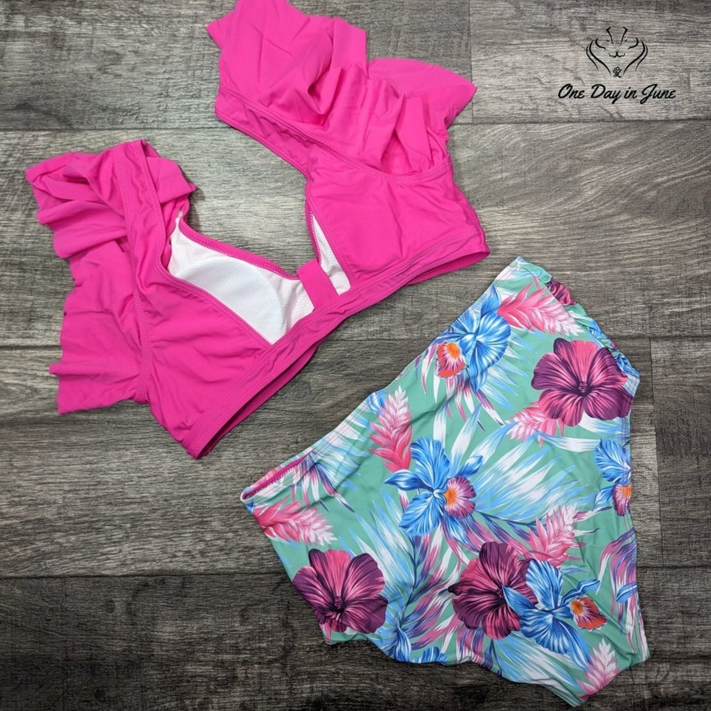 NAFLEAP Ruffle Shoulder High Waist Bikini Size M