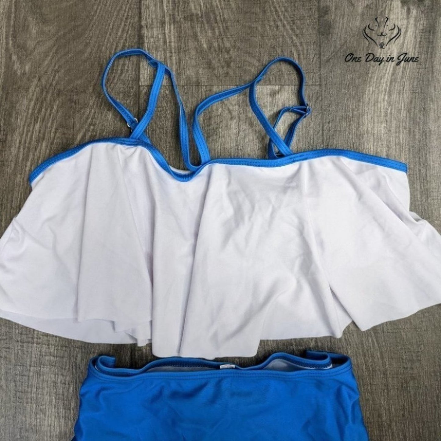 Amzbrly Flounce Top Tie Back Bottom High Waist Bikini Size S