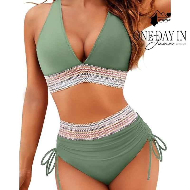 Blooming Jelly V Neck High Waist Bikini Swimsuit Size M
