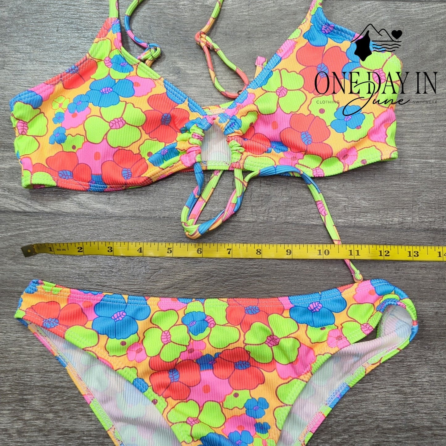 CharmLeaks Ribbed Floral Bikini Swimsuit Size XS