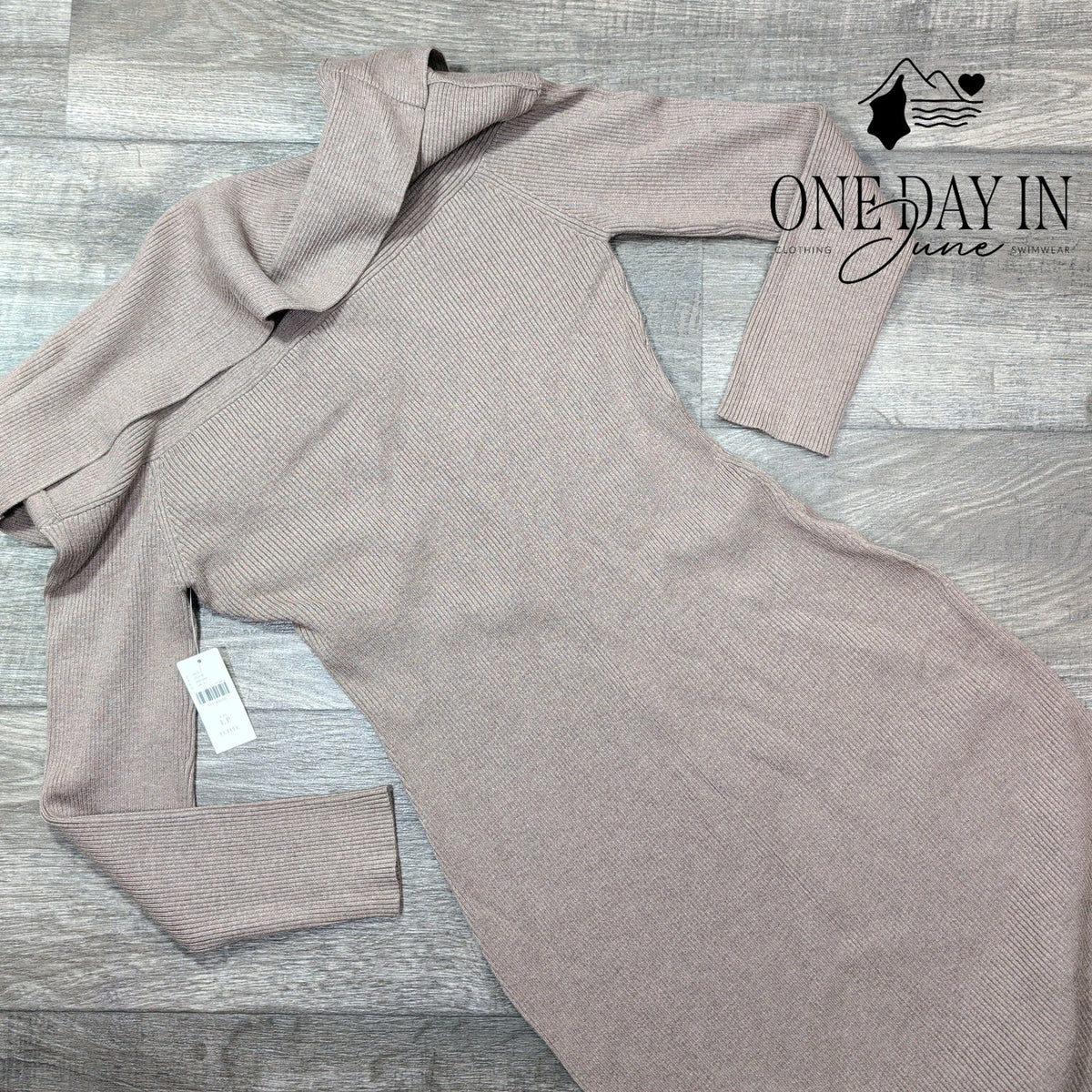 Anthropologie Petite Cowl Neck Ribbed Sweater Midi Dress Taupe NWT Size LP