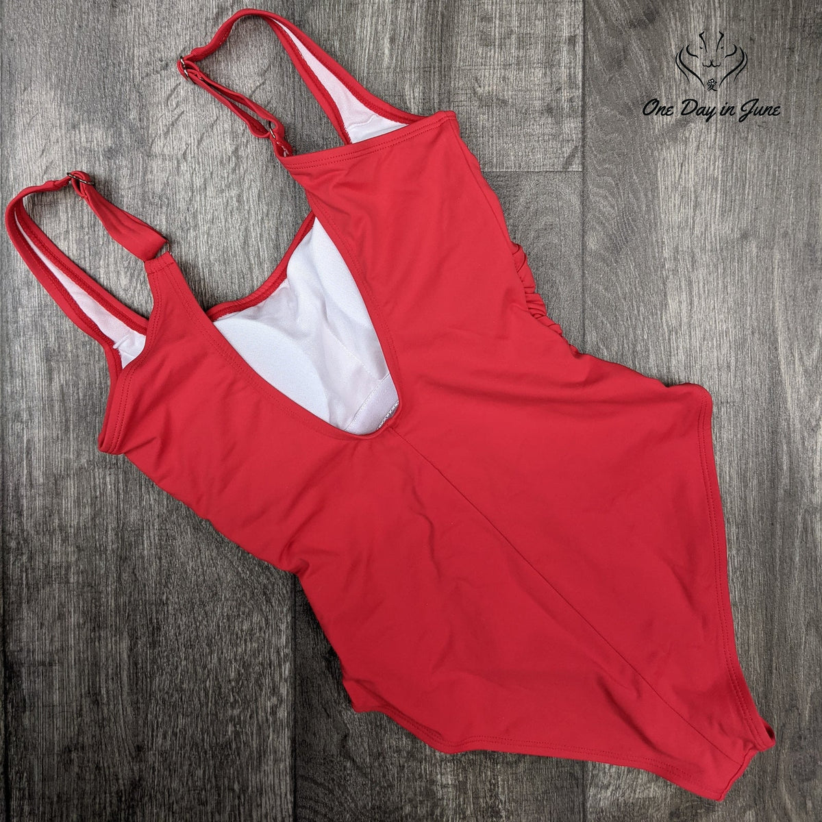 Upopby Ruched Slimming One Piece Swimsuit Red Tummy Control Size S