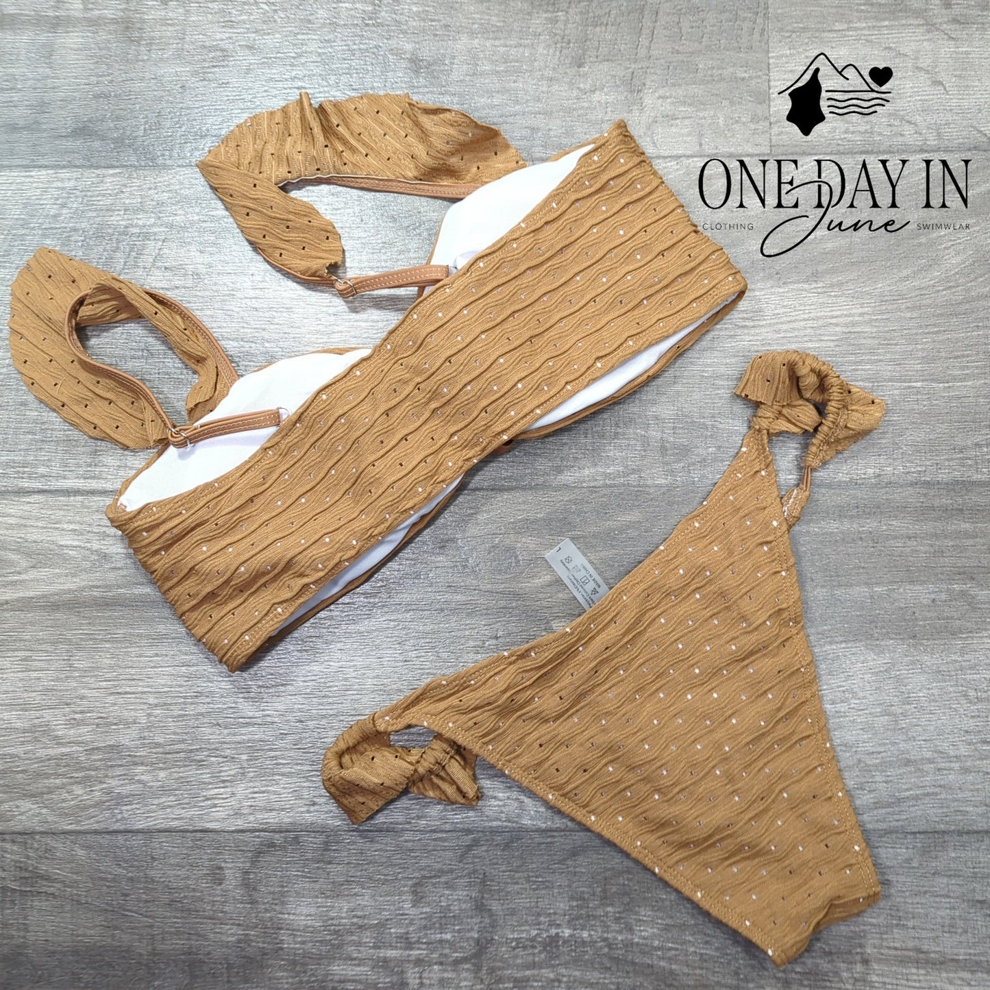 Aleumdr Ruffle Shoulder Banseau Bikini Swimsuit Size L