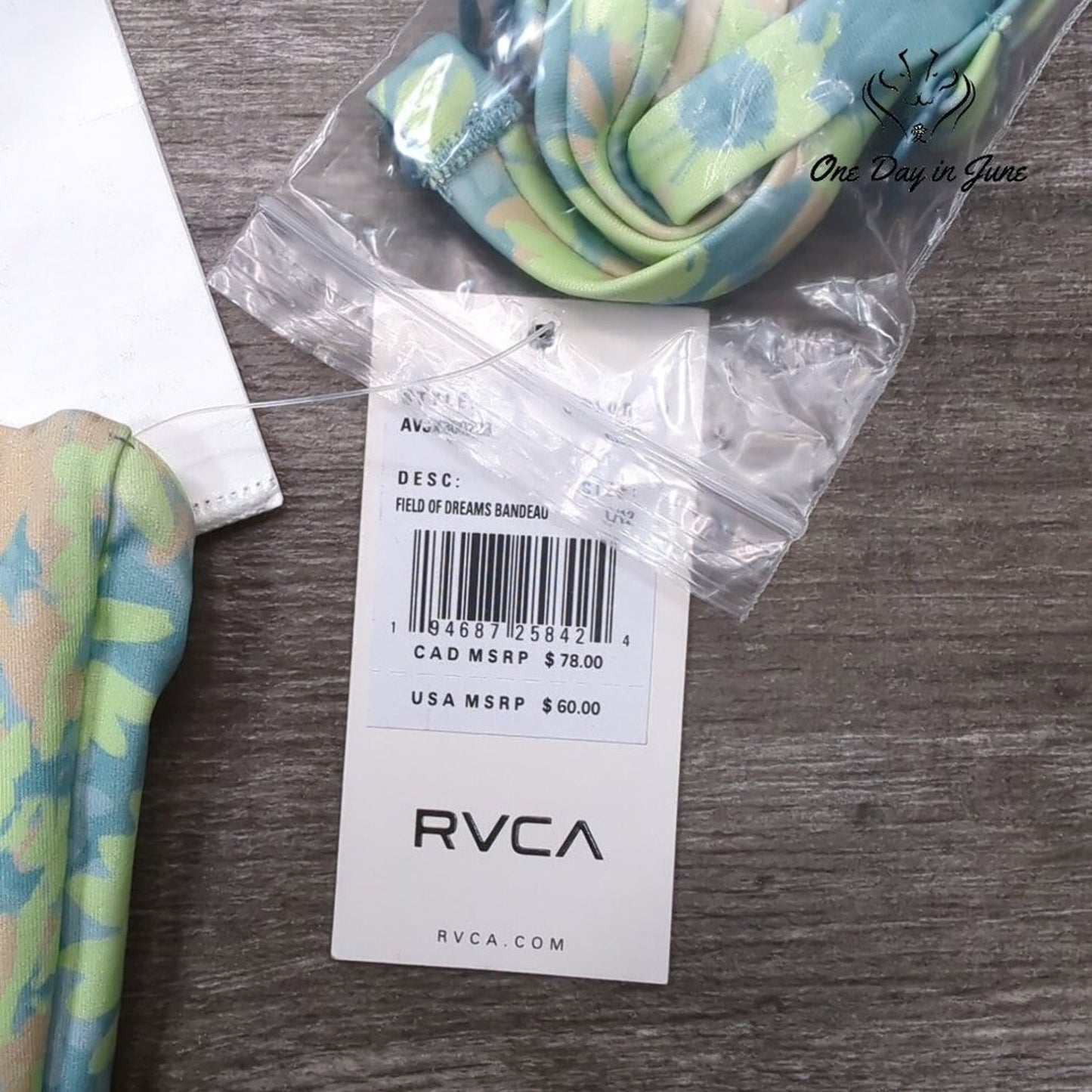 RVCA Field of Dreams Bandeau Bikini Top Size L