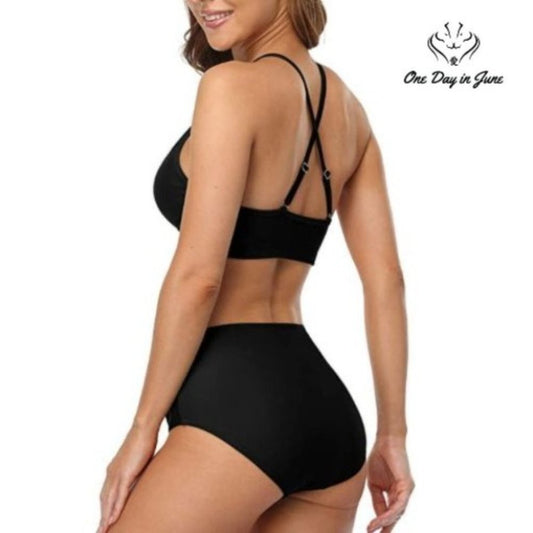 CharmLeaks Ribbed High Neck Halter Bikini Size M