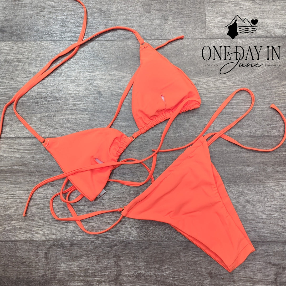 CharmLeaks Triangle Tie Side Bikini Swimsuit Neon Orange Size M