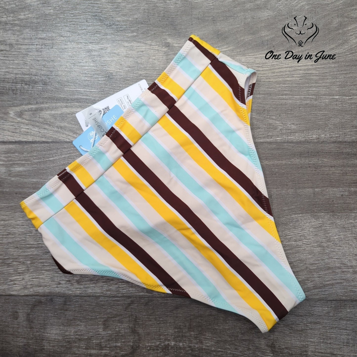 Cupshe High Waist Striped Bikini Bottom Size M