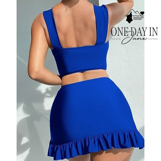 Aleumdr Wide Strap Skirted 3 Piece Bikini Swimsuit Size M