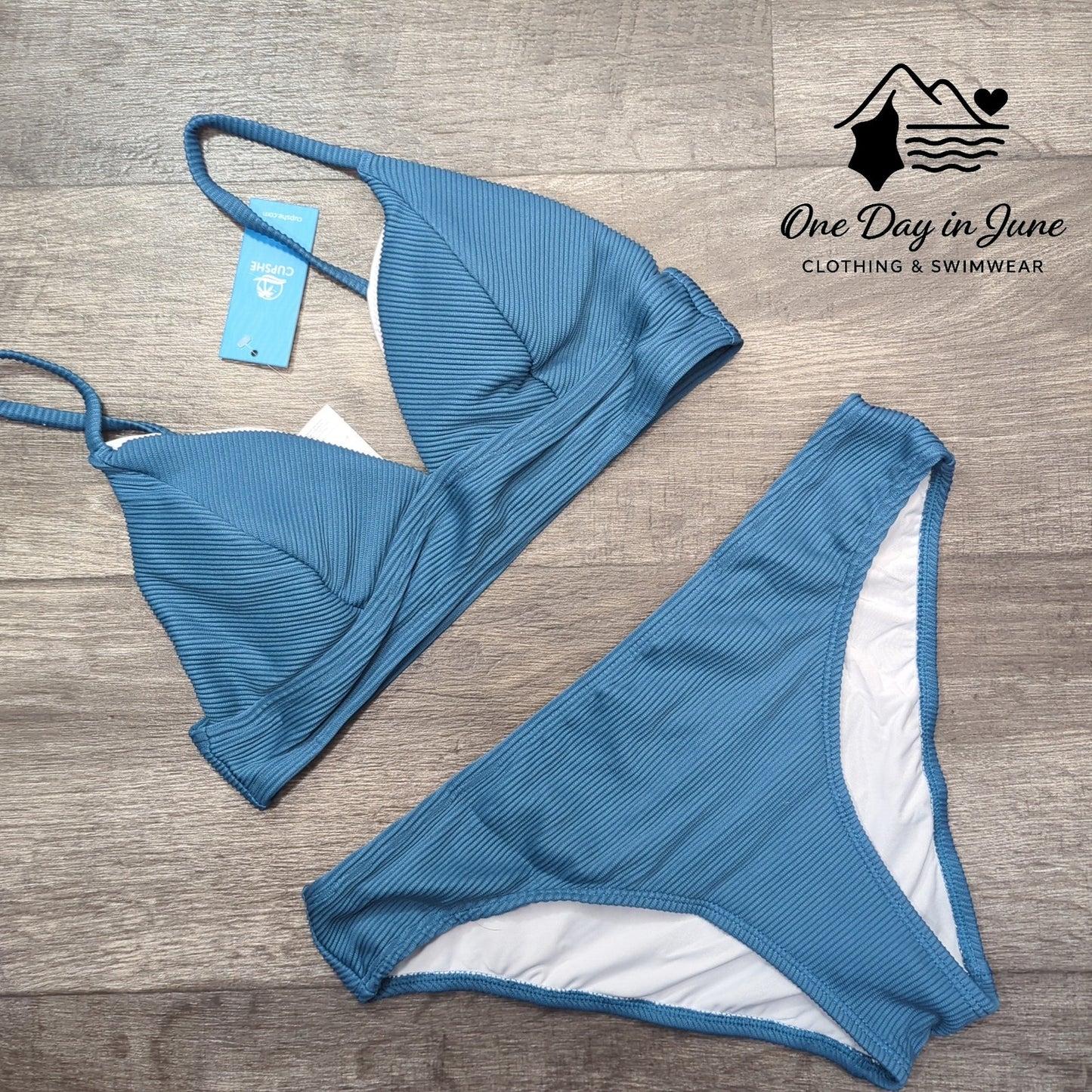 Cupshe Ribbed Moderate Bikini Swimsuit Size M
