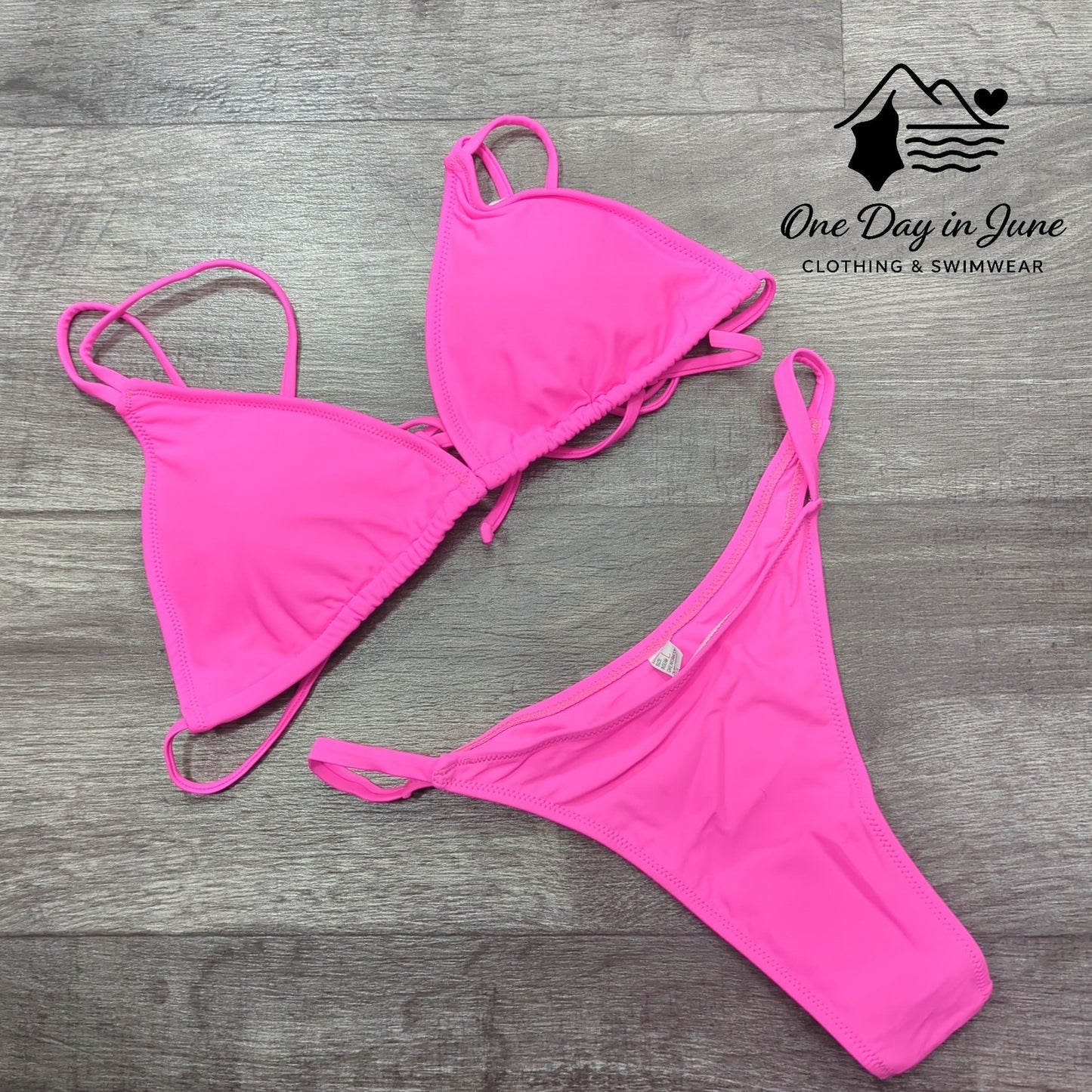 Pink Queen Tie Back Triangle Thong Bikini Swimsuit Size L