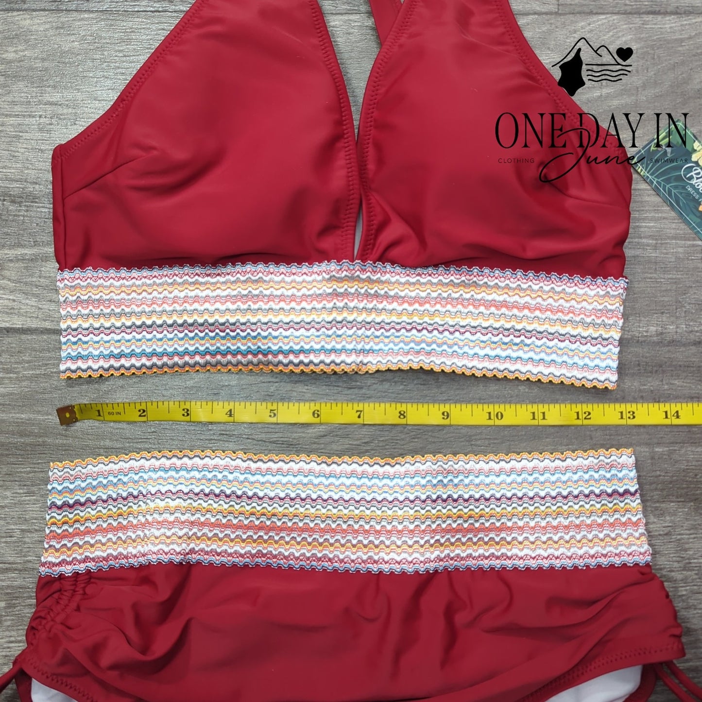 Blooming Jelly Embroidered Band Ruched Tie Side Bikini Swimsuit Size L