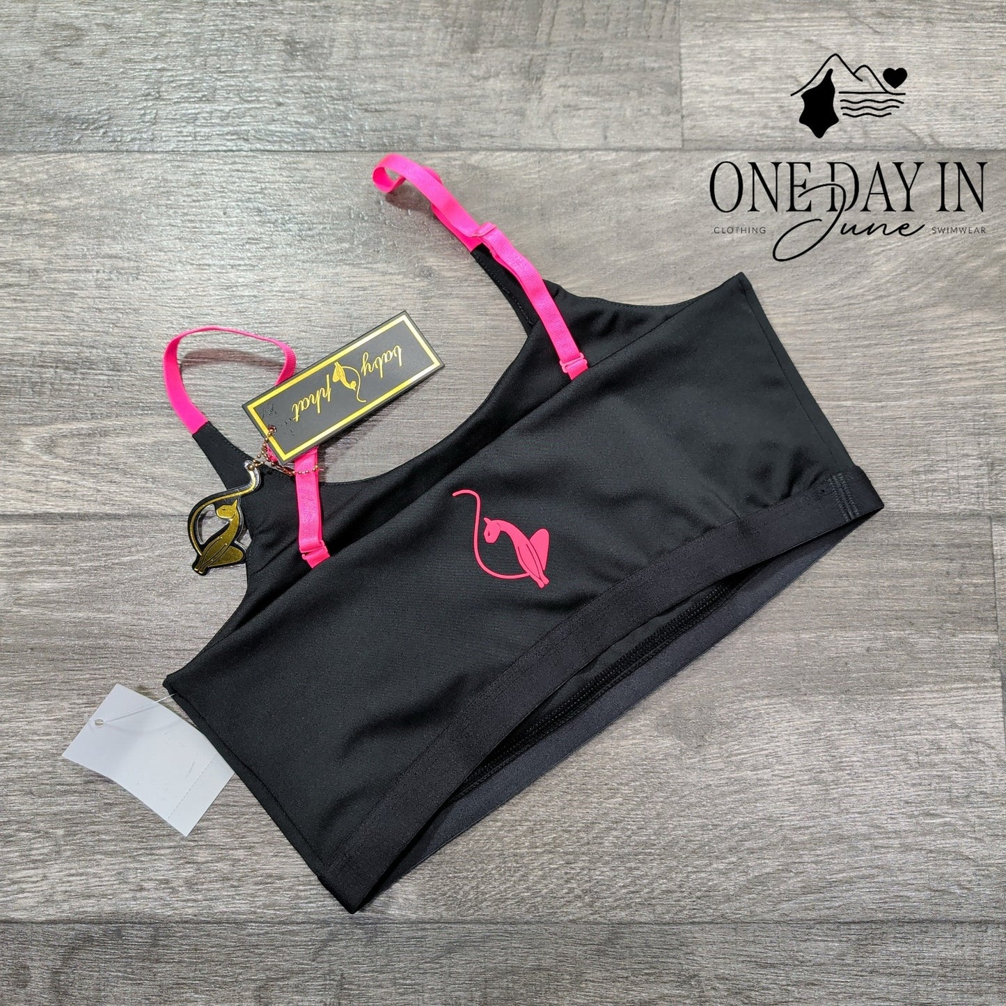 Baby Phat Bikini Top Black Hot Pink Logo Crop Y2K Swim NWT $48 Size L