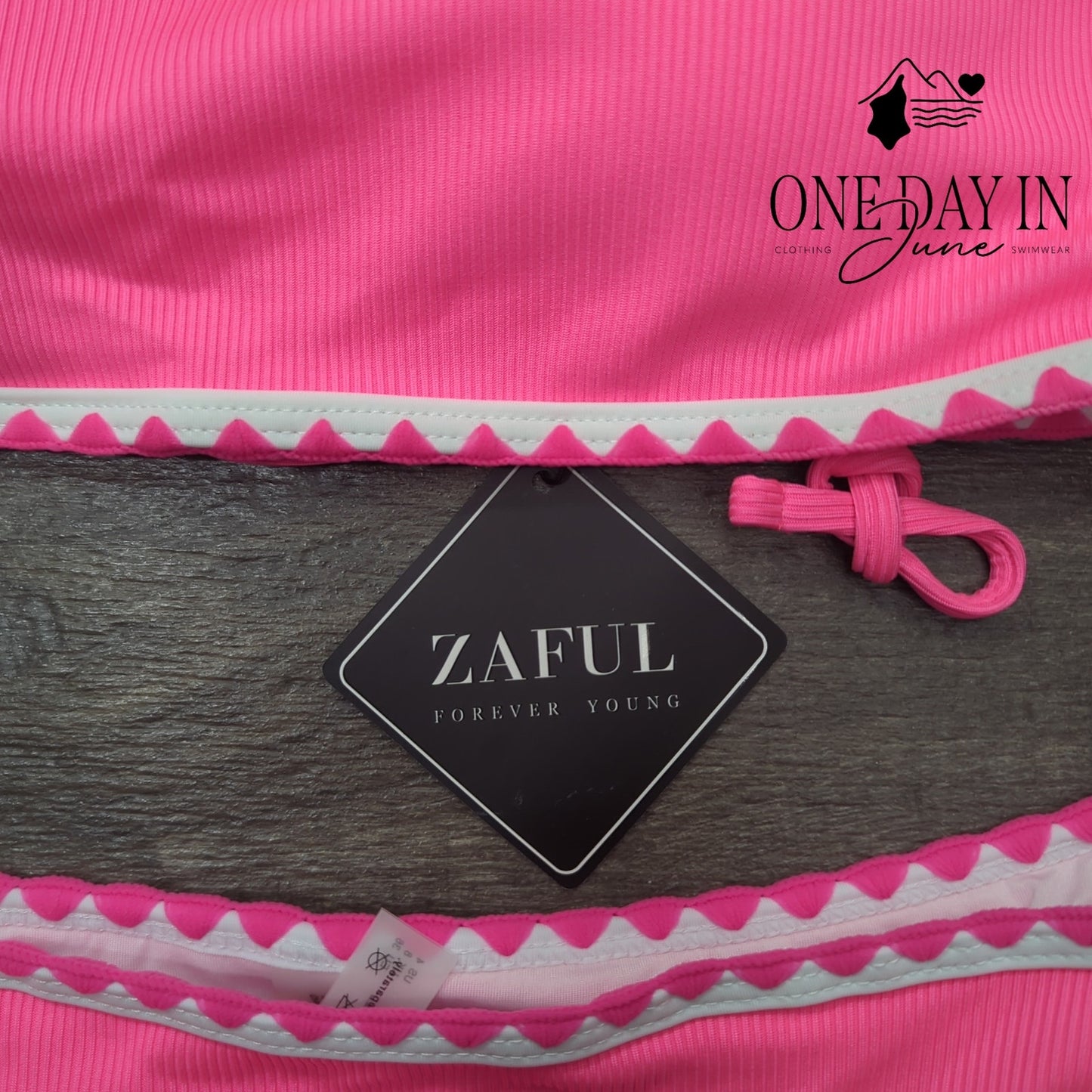 Zaful Bandeau Ribbed Bikini Swimsuit Size S