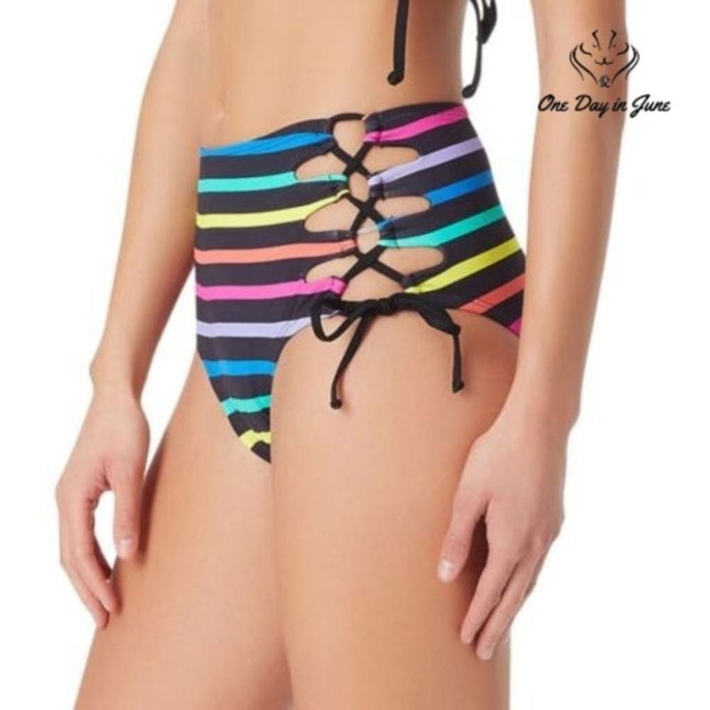 Sugar Beach Striped High Waist Bikini Bottom Size XS