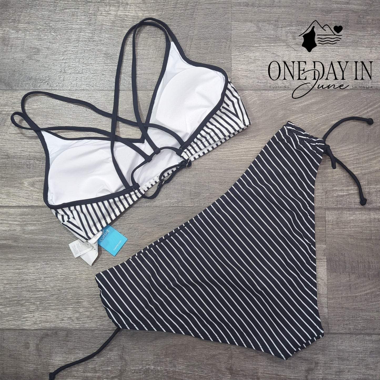 Cupshe Ruched Side Striped Bikini Swimsuit Size XL