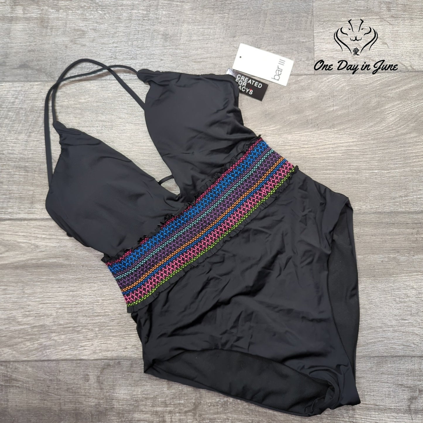 Bar III Smocking Solids One Piece Swimsuit Size M