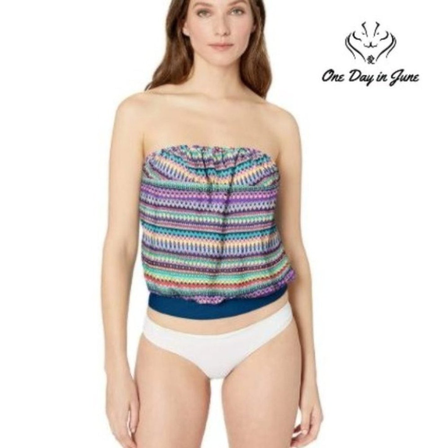 Catalina Bandeau Blouson Tankini Top Size M