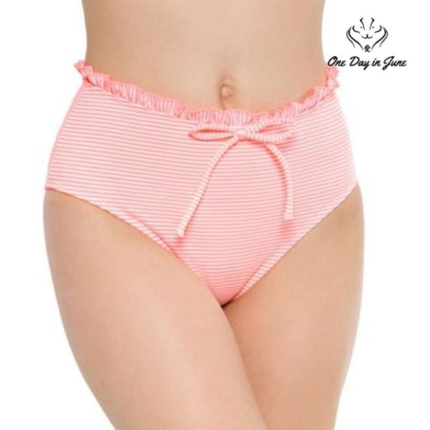 Arizona Jean Co. Seersucker Striped Flounce Bikini Bottom Size M