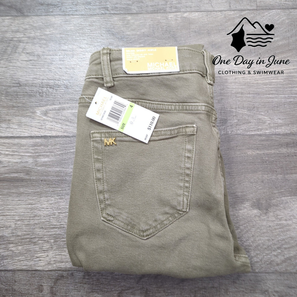 Michael Kors Selma High Rise Skinny Ankle Jeans Olive Green NWT Size 4