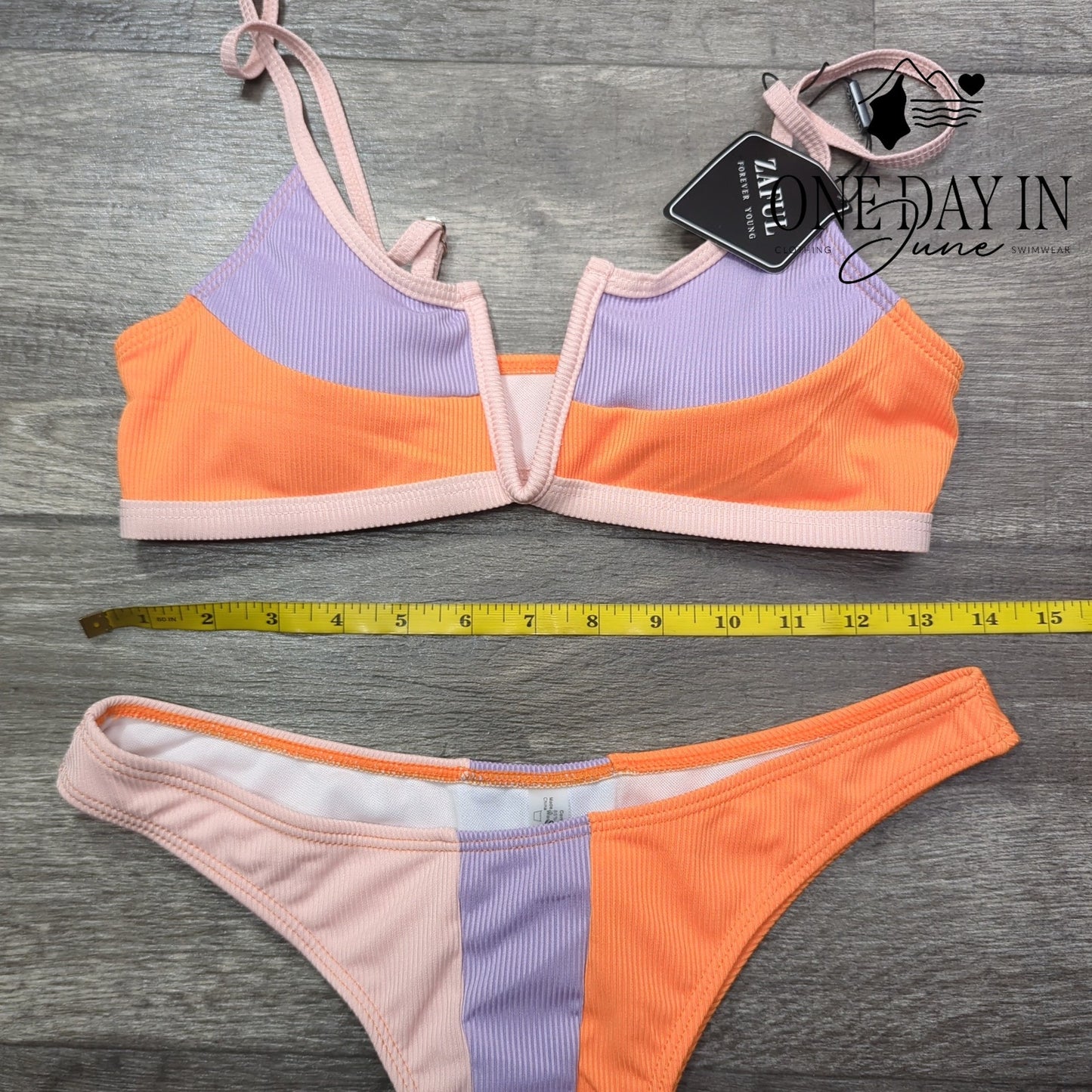 Zaful V Wire Colorblock Bikini Swimsuit Size S