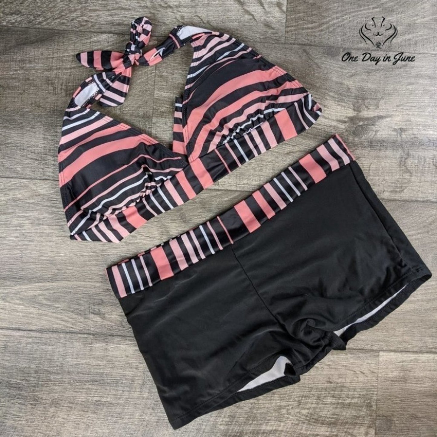 Zando Athletic V Neck Push Up Bikini with Boyshort Size L