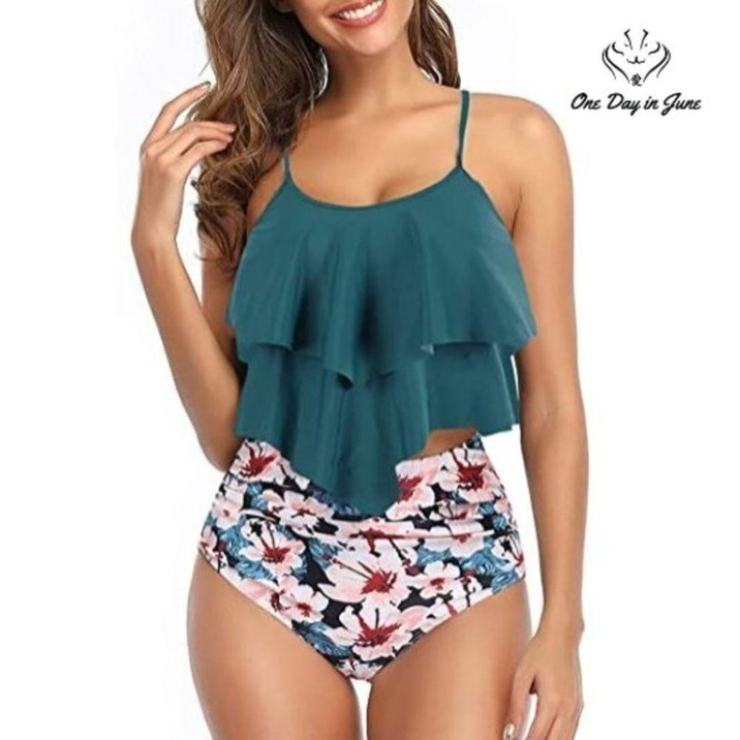 Adisputent Flounce Top Tankini Swimsuit Size S