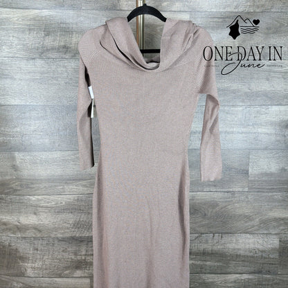 Anthropologie Petite Cowl Neck Ribbed Sweater Midi Dress Taupe NWT Size LP