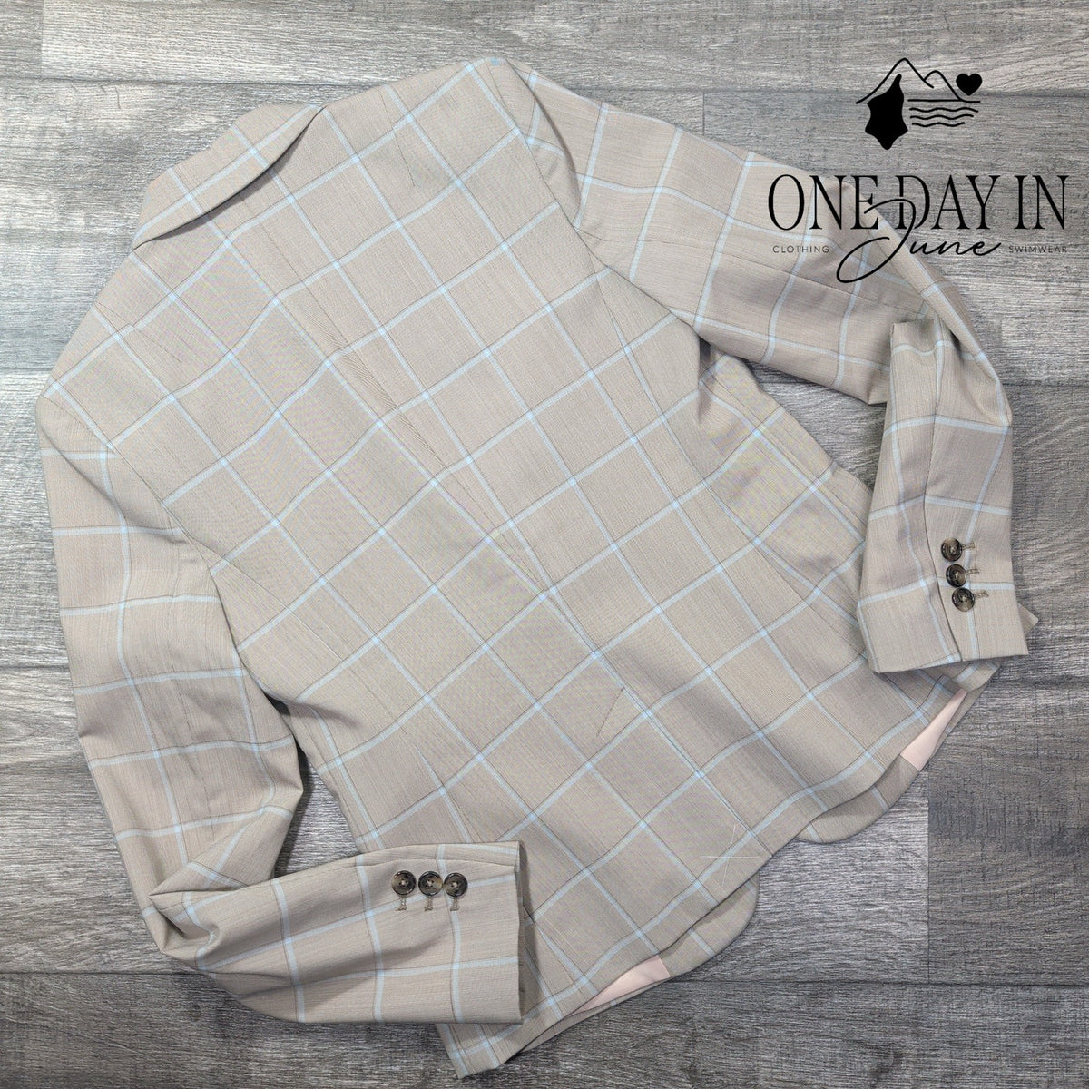 Banana Republic Classic Fit Wool Blazer Beige Blue Windowpane Plaid NWT Size 2