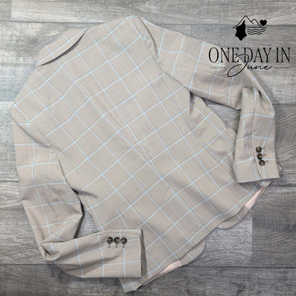 Banana Republic Classic Fit Wool Blazer Beige Blue Windowpane Plaid NWT Size 2