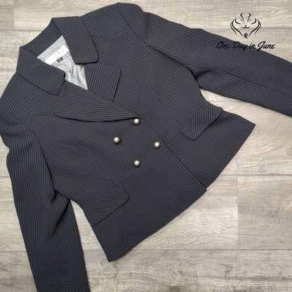 Tahari Arthur S Levine Petite Pinstripe Double Breasted Blazer Black Size 12P