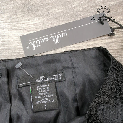 Willi Smith Layered Floral Lace Mini Skirt Black NWT Size 2