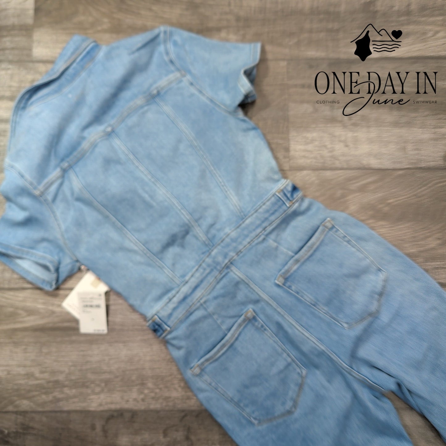 Good American Fit For Success Denim Jumpsuit Blue Short Sleeve NWT Size M