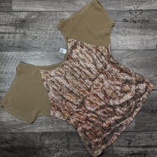 Cache Sequin Snakeskin Short Sleeve Top Size XS