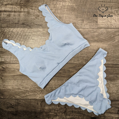 KmaiSchai Ribbed Scalloped Scoop Neck Bikini Swimsuit Size XL