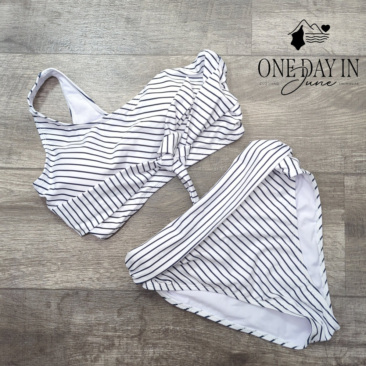 Aleumdr One Shoulder High Waisted Bikini Swimsuit Striped NWT Size L