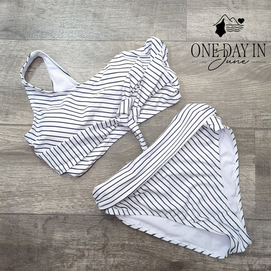 Aleumdr One Shoulder High Waisted Bikini Swimsuit Striped NWT Size L