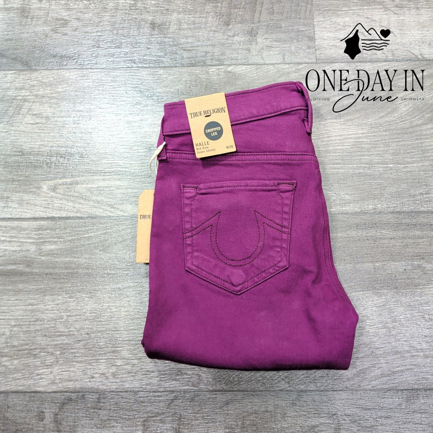 True Religion Halle Super Skinny Jeans Boysenberry Purple Zip Ankle NWT Size 2
