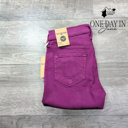True Religion Halle Super Skinny Jeans Boysenberry Purple Zip Ankle NWT Size 2