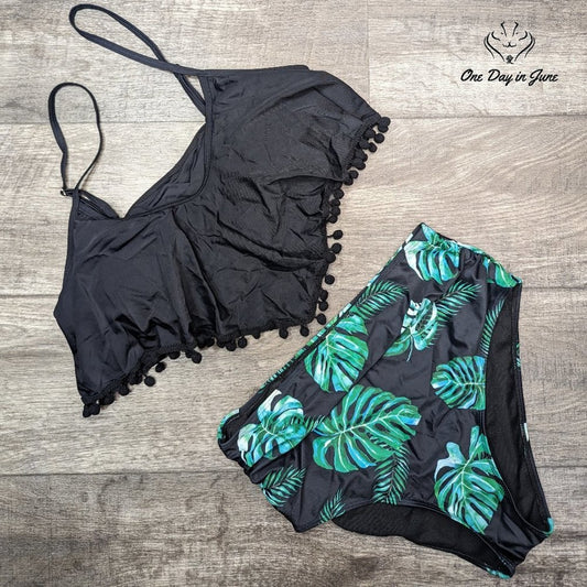 Tempt Me High Waist Flounce Pom Pom Bikini Swimsuit Size L
