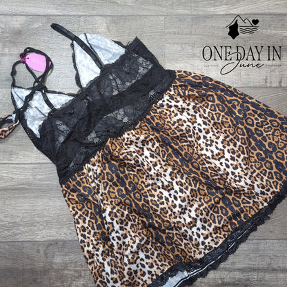 AvidLove Leopard Print Lace Babydoll Lingerie Set NWT Size 2XL
