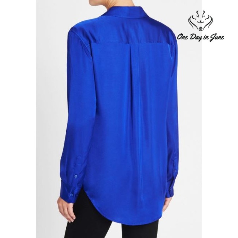 Equipment Signature Silk Shirt Cobalt Blue Button Down Blouse Size S