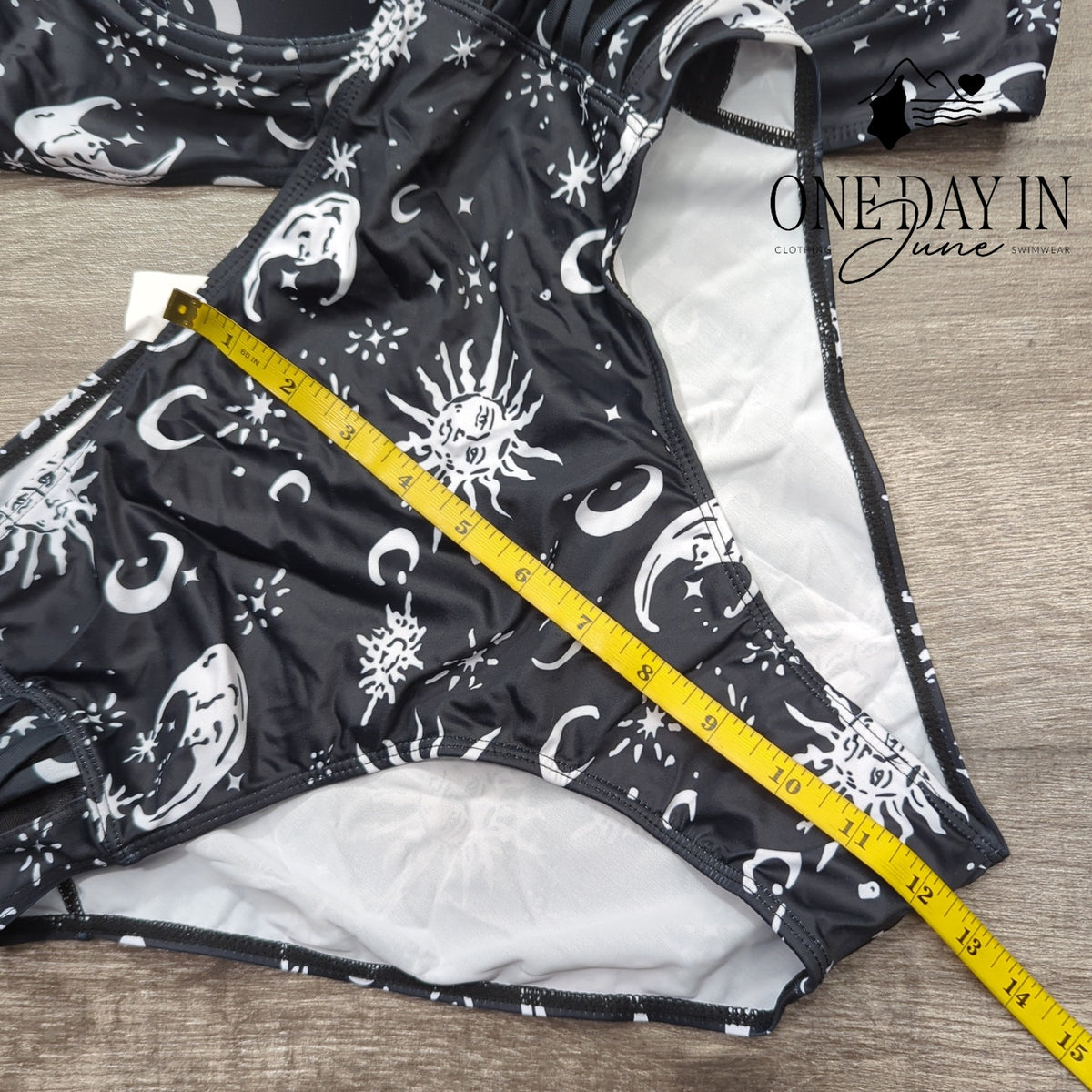 Aleumdr Celestial Print Cage Front High Waist Bikini Black White Size XL