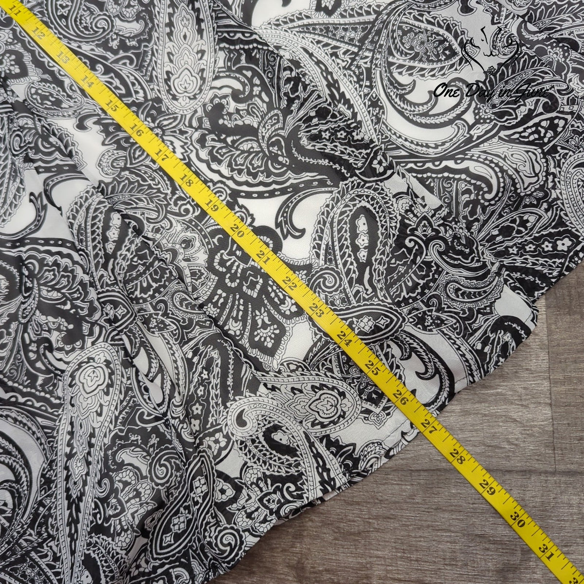 Kim Rogers Pull On Midi Skirt Black White Paisley Print NWT Size M
