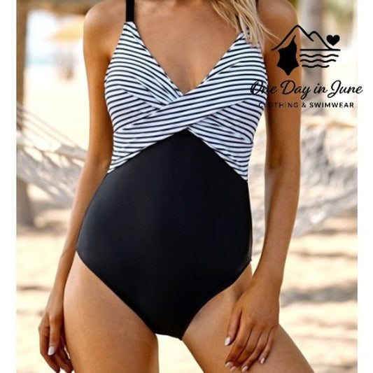 B2prity Cross Front V Neck One Piece Swimsuit Size S