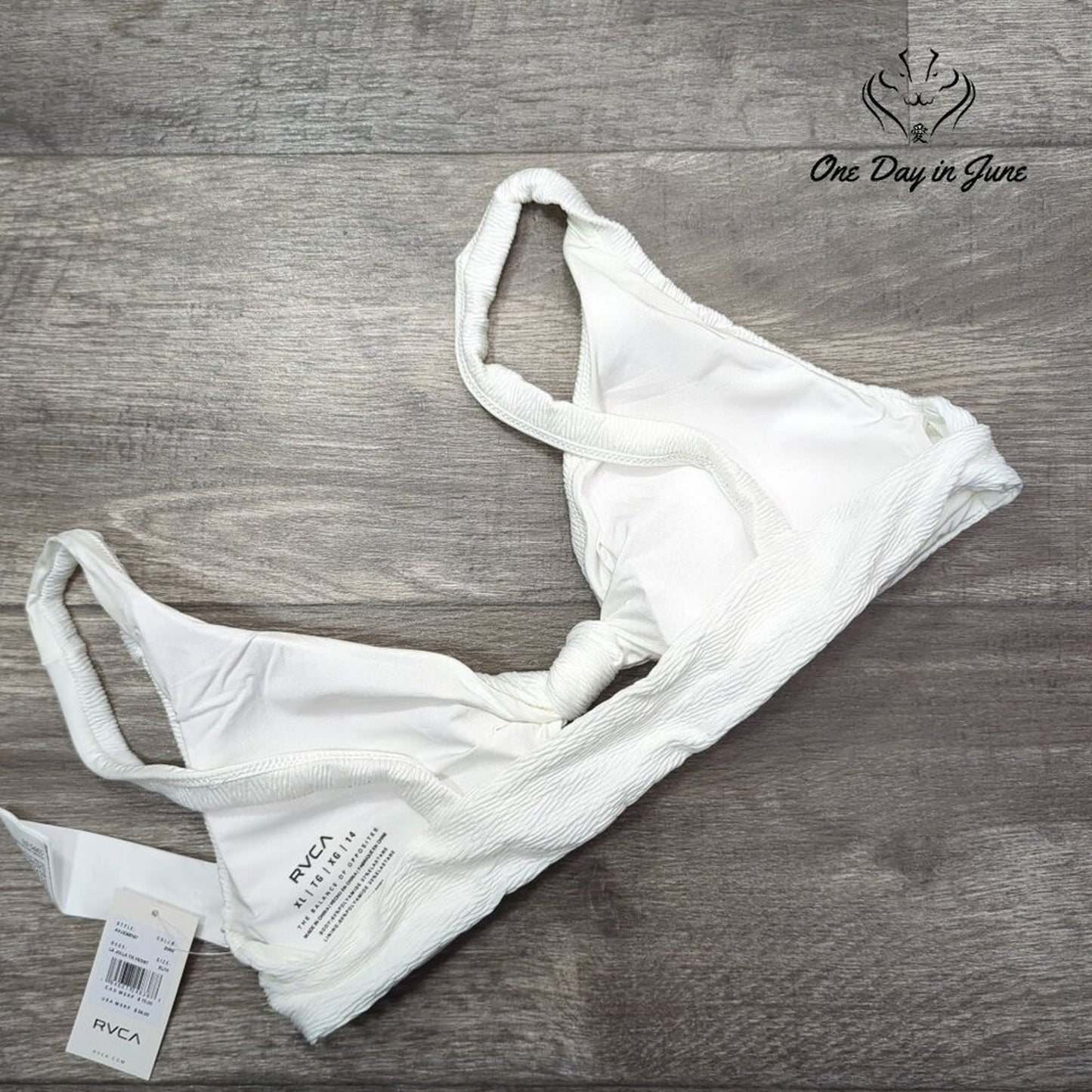 RVCA La Jolla Tie Front Bikini Top White Textured NWT Size XL