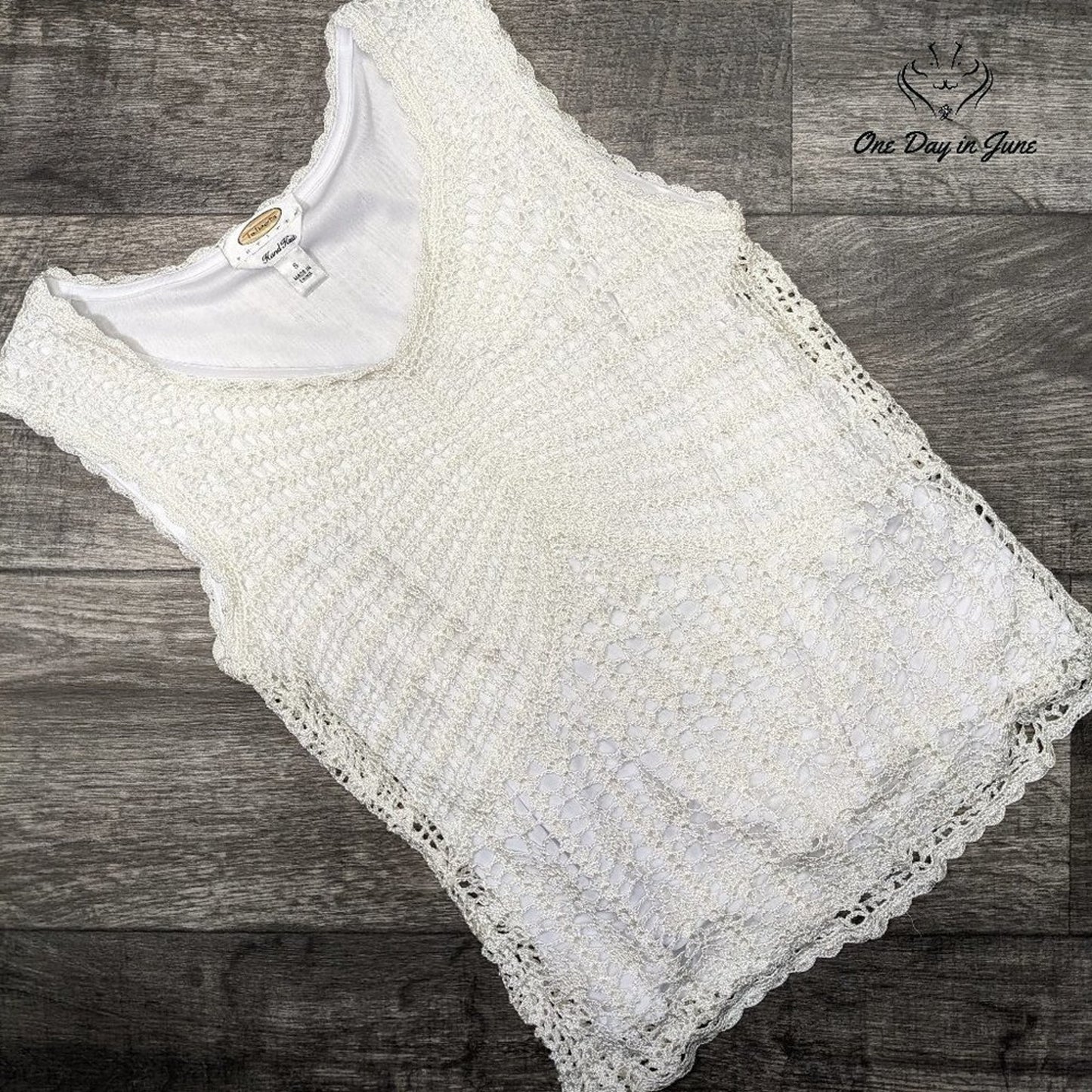 Talbots Petite Hand Knot Crochet Layered Top Size S