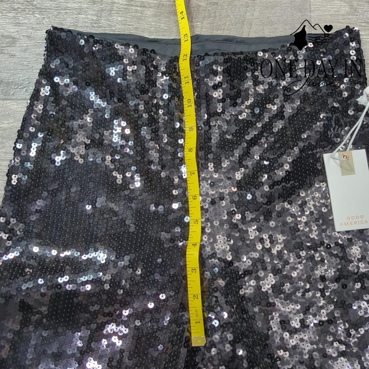 Good American \Sequin Wide Leg Pull On Pants Black NWT $159 Size M