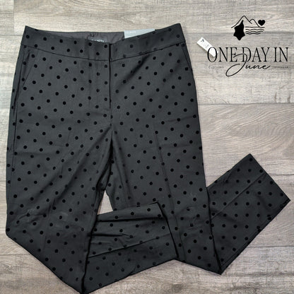 Talbots Hampshire Ankle Pants Black Flocked Polka Dot Straight Leg NWT Size 12