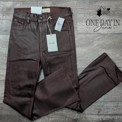 DL1961 Bridget Boot Coated Jeans Chocolate High Rise Crop NWT Size 6 (28)
